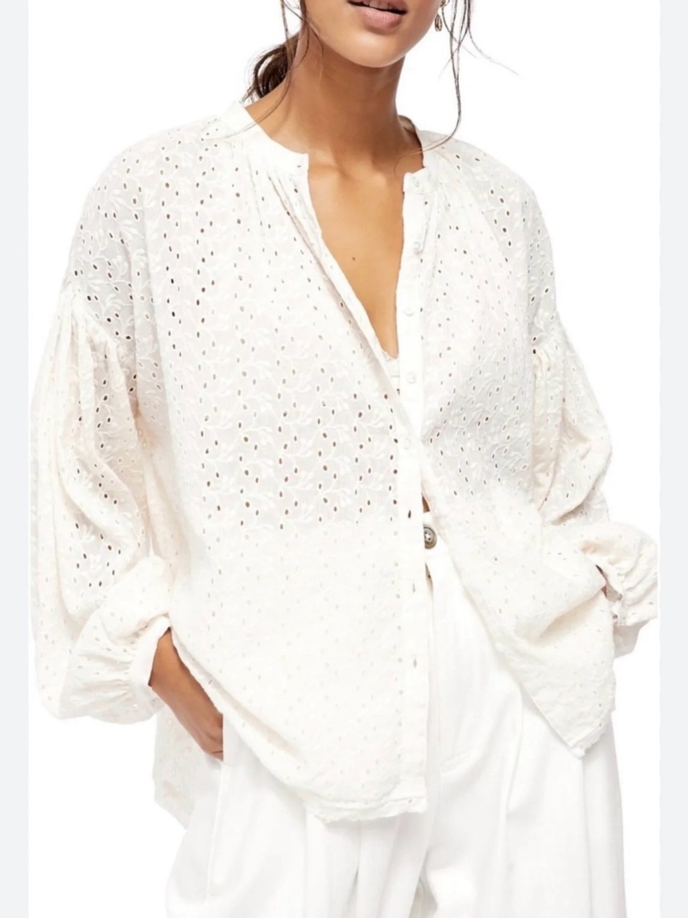 Free People Eyelet Button-Front White Blouse